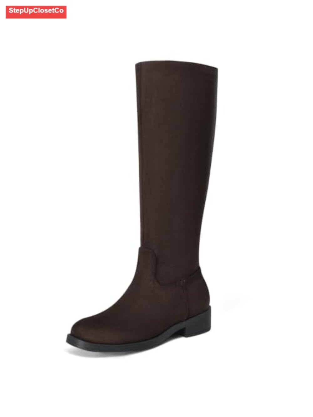 Women's Knee High Flat Boots Faux Suede Square Toe Side Zip Tall Fall Boots
